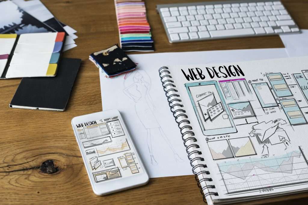 Web design sketches on a desk