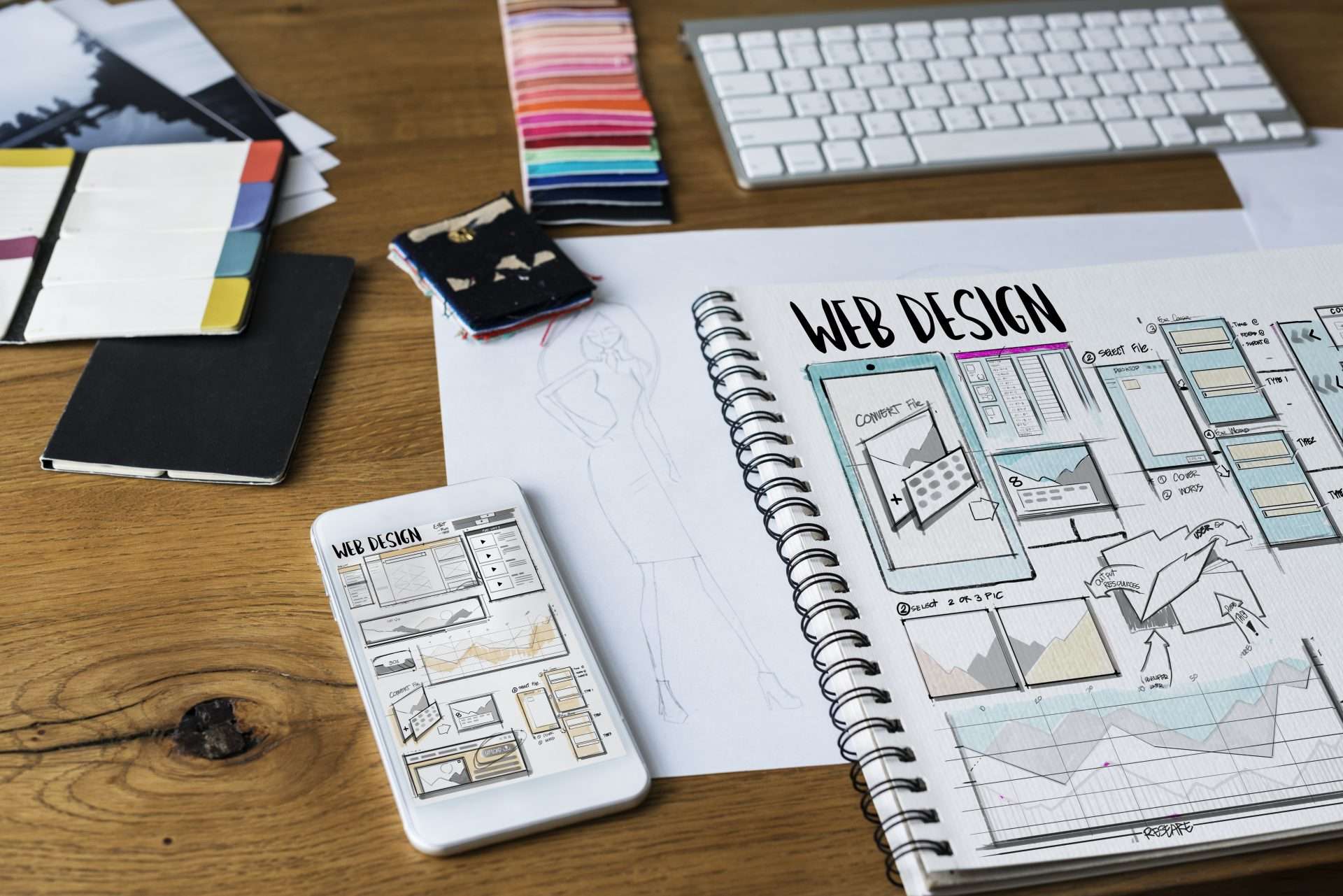 Web design sketches on a desk
